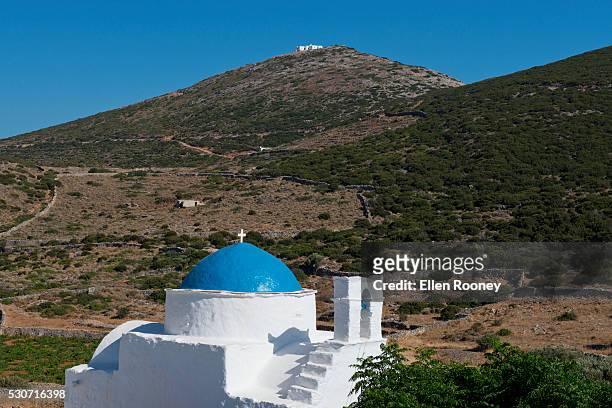 a blue dome church on the island of sifnos; sifnos, cyclades, greek islands, greece - sifnos foto e immagini stock