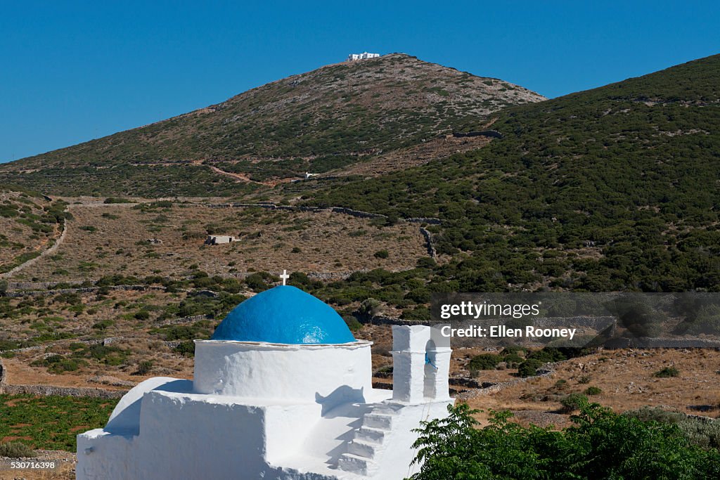 A blue dome church on the island of Sifnos; Sifnos, Cyclades, Greek Islands, Greece