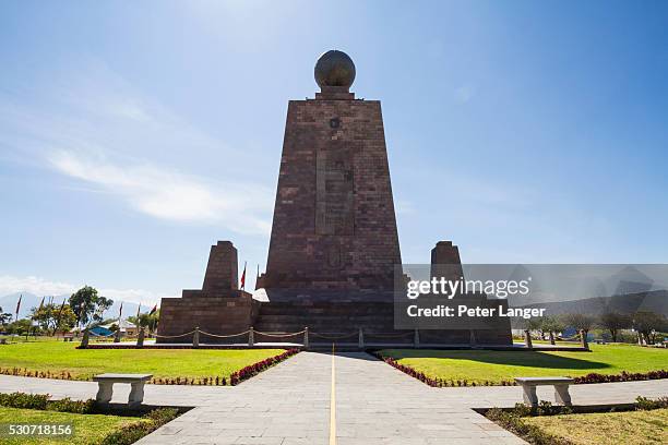 mitad del mundo (middle of the world) monument near the equator, pichincha, ecuador - äquator stock-fotos und bilder