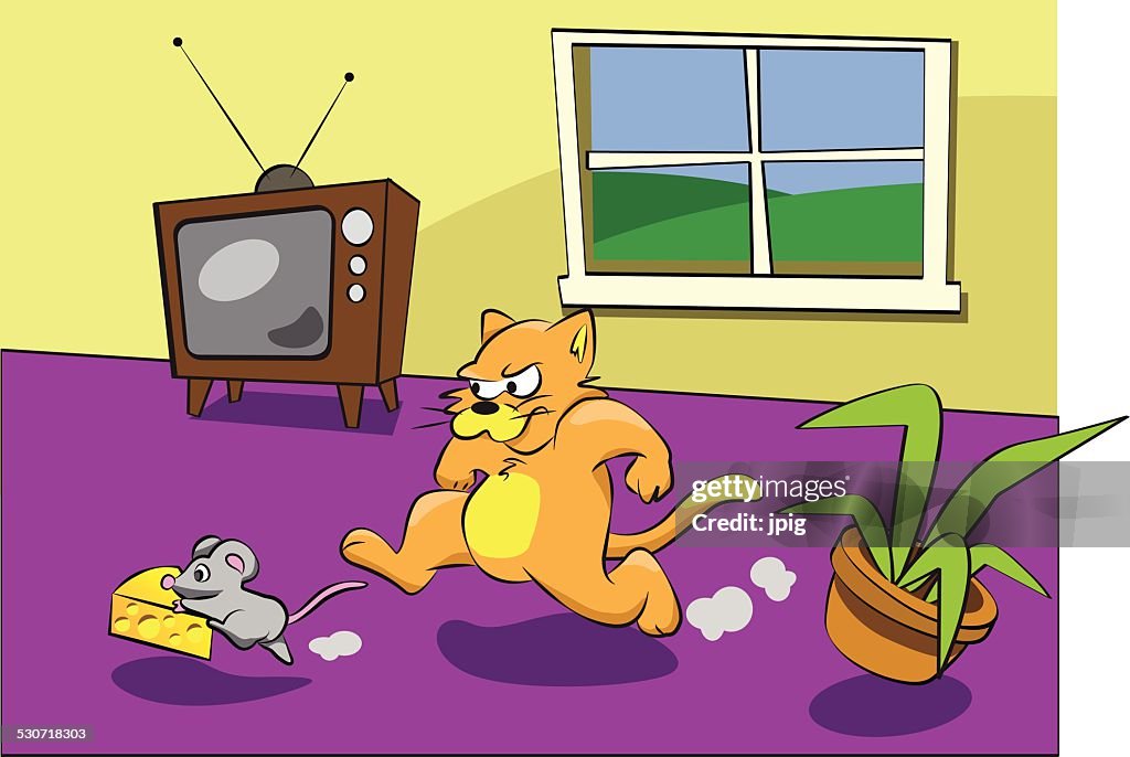 Cartoon cat and mouse