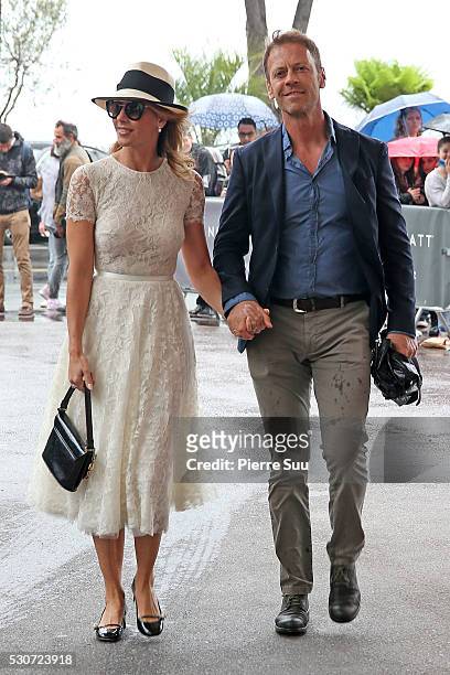 Rocco Siffredi and his wife Rosa Caraccciolo arrive at their Hotel during the 69th Annual Cannes Film Festival on May 11, 2016 in Cannes.
