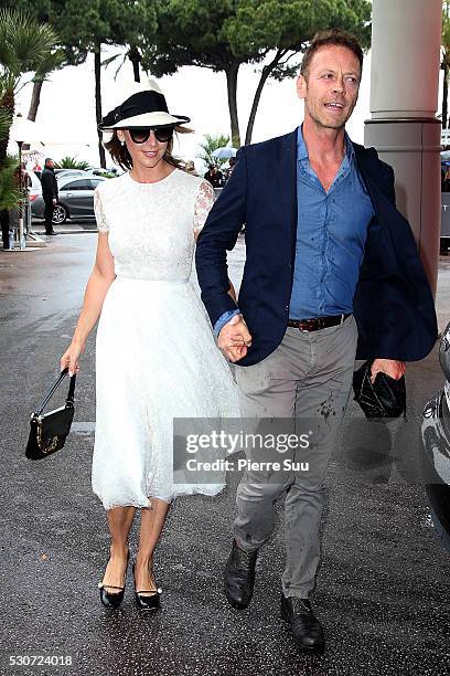 Rocco Siffredi and his wife Rosa Caraccciolo arrive at their Hotel during the 69th Annual Cannes Film Festival on May 11, 2016 in Cannes.