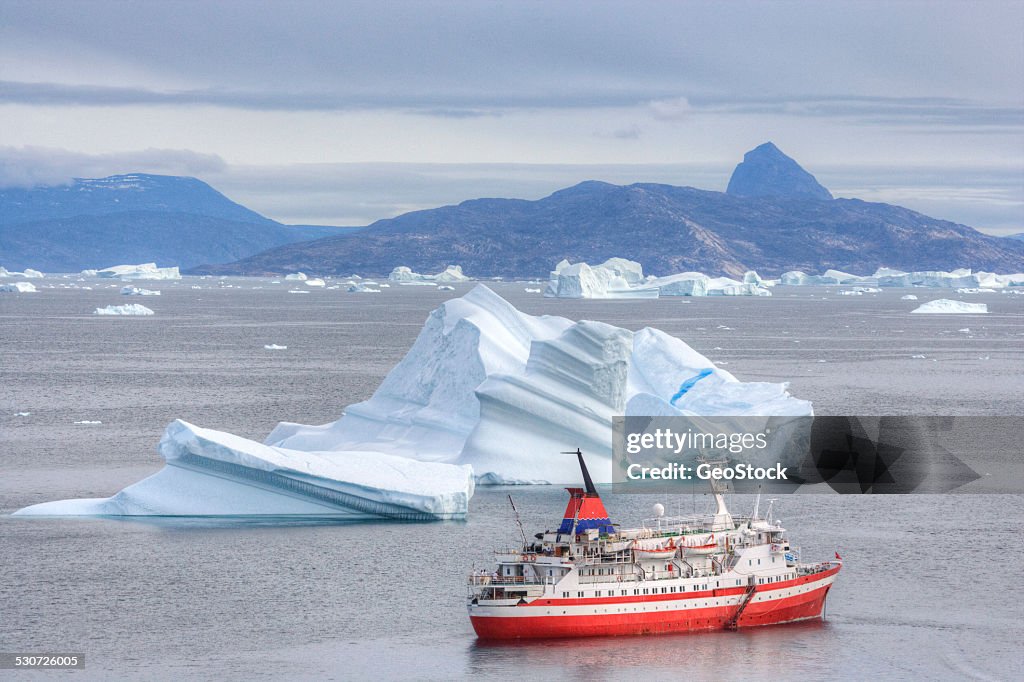 A cruise ship at anchor in Greenland