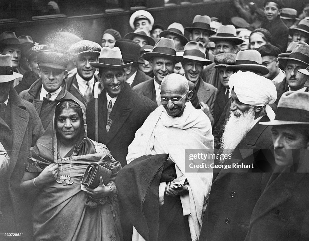Gandhi Walking among Crowd