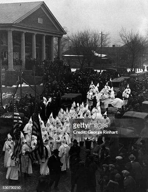 Herrin, Illinois- Proceeded by a guard of honor, consisting of 100 members of the Ku Klux Klan, fully robed, wearing closely drawn masks and bearing...