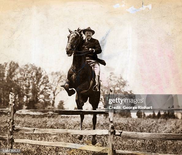 Theodore Roosevelt Jumps Fence on Horse