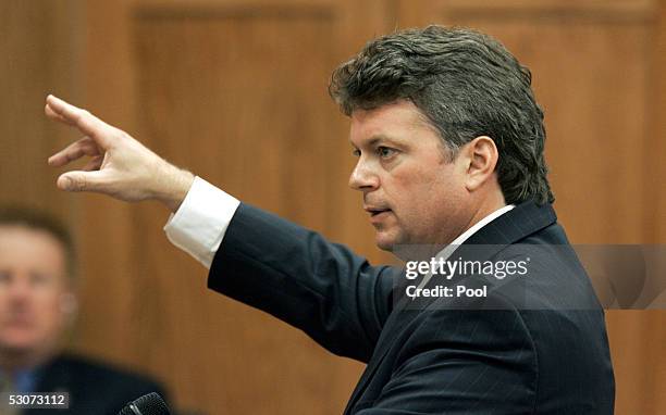 Mississippi Attorney General, Jim Hood, gestures as he presents his opening statement before the jury at the Edgar Ray Killen murder trial, June 15,...
