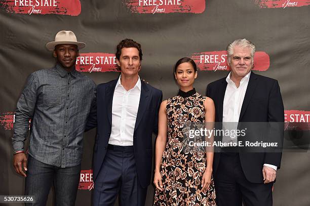 Actors Mahershala Ali, Matthew McConaughey, Gugu Mbatha-Raw and Writer Director Garry Ross attend the photo call for STX Entertainment's "Free State...