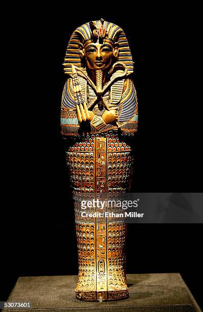The Viscera Coffin of Tutankhamun is on display during the "Tutankhamun And The Golden Age Of The Pharaohs" exhibit opening at the Los Angeles County...