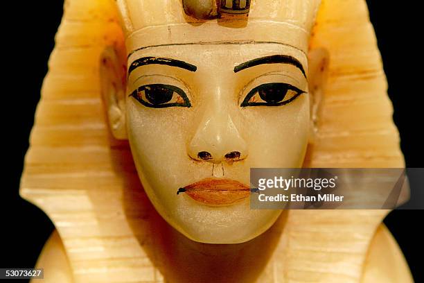 Close up view of the Royal Canopic Bust is on display during the "Tutankhamun And The Golden Age Of The Pharaohs" Exhibit Opening at the Los Angeles...