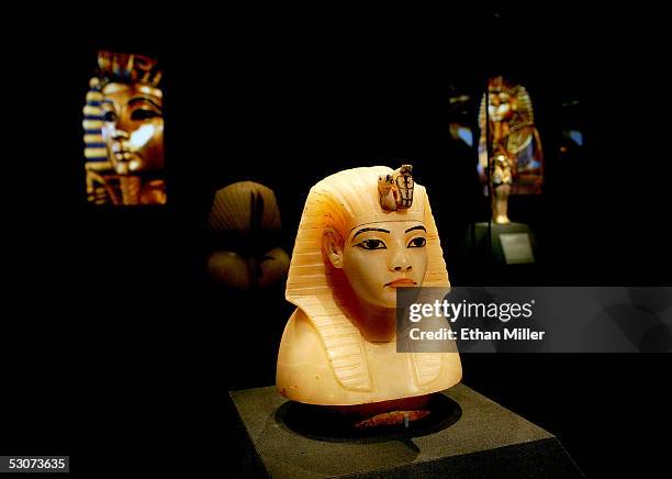 View of the Royal Canopic Bust is on display during the "Tutankhamun And The Golden Age Of The Pharaohs" Exhibit Opening at the Los Angeles County...