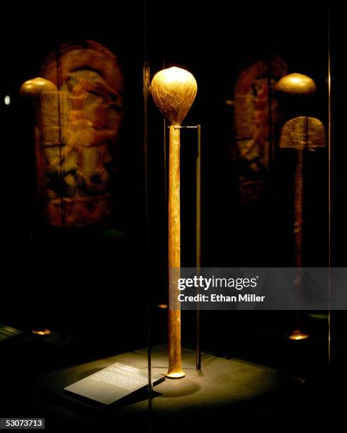 Ceremonial Mace is on display during the "Tutankhamun And The Golden Age Of The Pharaohs" Exhibit Opening at the Los Angeles County Museum of Art on...