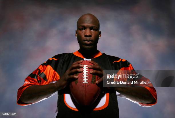 Wide receiver Chad Johnson of the Cincinnati Bengals poses for a portrait during the NFL Players Association Portrait Session at the Mayflower...