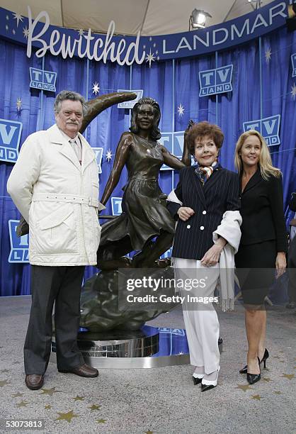 Original cast members of the television show "Bewitched" Bernard Fox , Kasey Rogers and Erin Murphy attend the unveiling of a statue in Lappin Park...