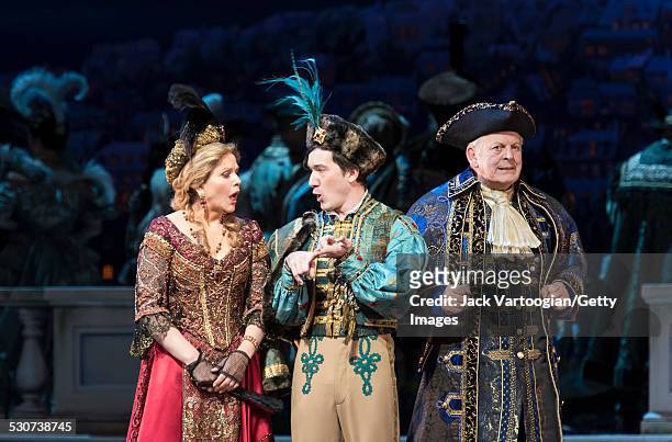 American soprano Renee Fleming , American actor Carson Elrod and English baritone Sir Thomas Allen perform at the final dress rehearsal prior to the...