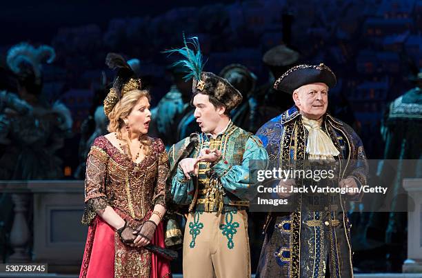 American soprano Renee Fleming , American actor Carson Elrod and English baritone Sir Thomas Allen perform at the final dress rehearsal prior to the...