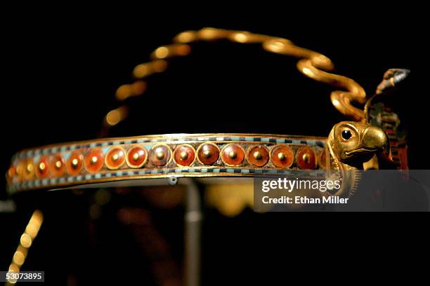 Close up view of the Diadem is on display during the "Tutankhamun And The Golden Age Of The Pharaohs" Exhibit Opening at the Los Angeles County...