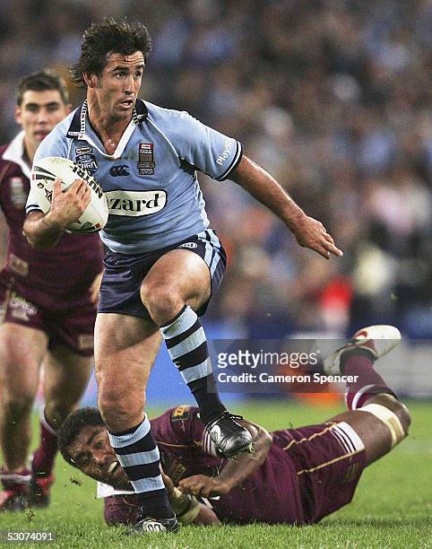 Andrew Johns of the Blues in action during match two of the ARL State of Origin series between the Queensland Maroons and the New South Wales Blues...