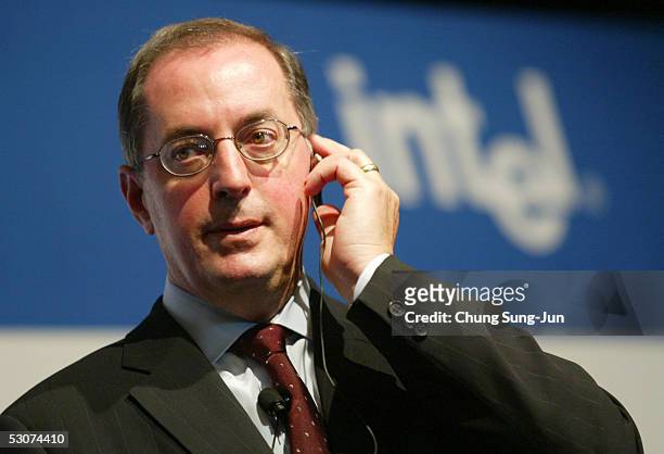 Paul Otellini, president and chief executive officer of Intel Corporation, speaks at a news conference June 16, 2005 in Seoul, South Korea. Otellini...