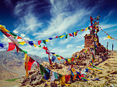 Buddhist prayer flags in Himalayas