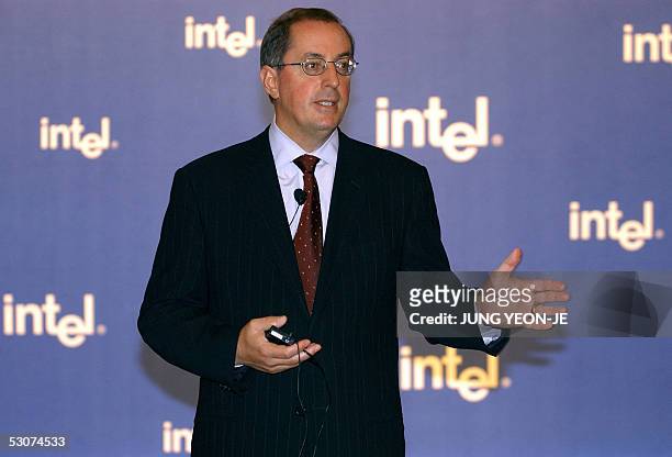 Paul Otellini, president and chief executive officer of Intel Corporation, speaks at a press conference in Seoul, 16 June 2005. Otellini expressed...