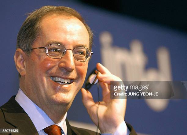 Paul Otellini, president and chief executive officer of Intel Corporation, listens to journalist's question during a press conference in Seoul, 16...