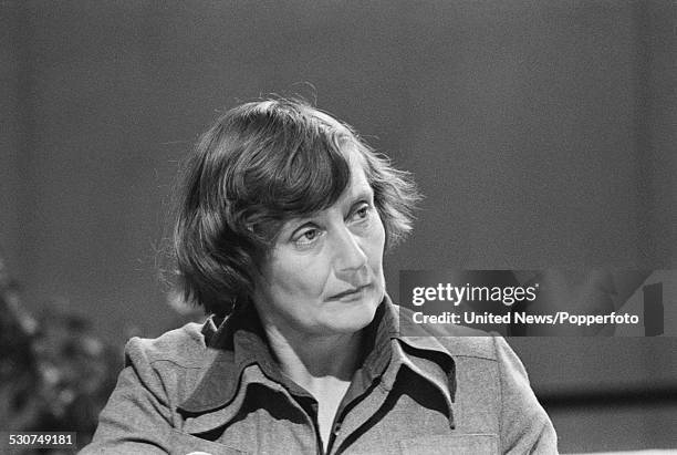 English Labour Party politician and Secretary of State for Education and Science, Shirley Williams pictured on the platform at the Labour Party...