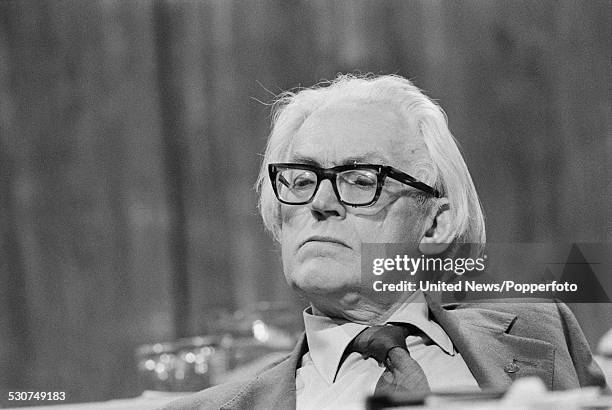 English Labour Party politician and Deputy Leader of the Labour Party, Michael Foot sits on the platform at the Labour Party Conference in Brighton...