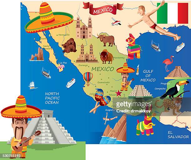mexico cartoon map - los cabos stock illustrations