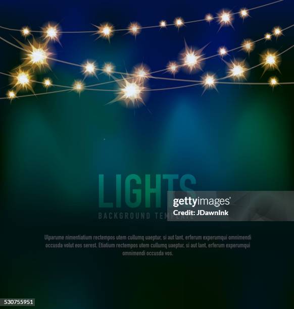 ilustraciones, imágenes clip art, dibujos animados e iconos de stock de luces genérico diseño plantilla con cadena de luces de fondo negro verde azulado - cadena de luces
