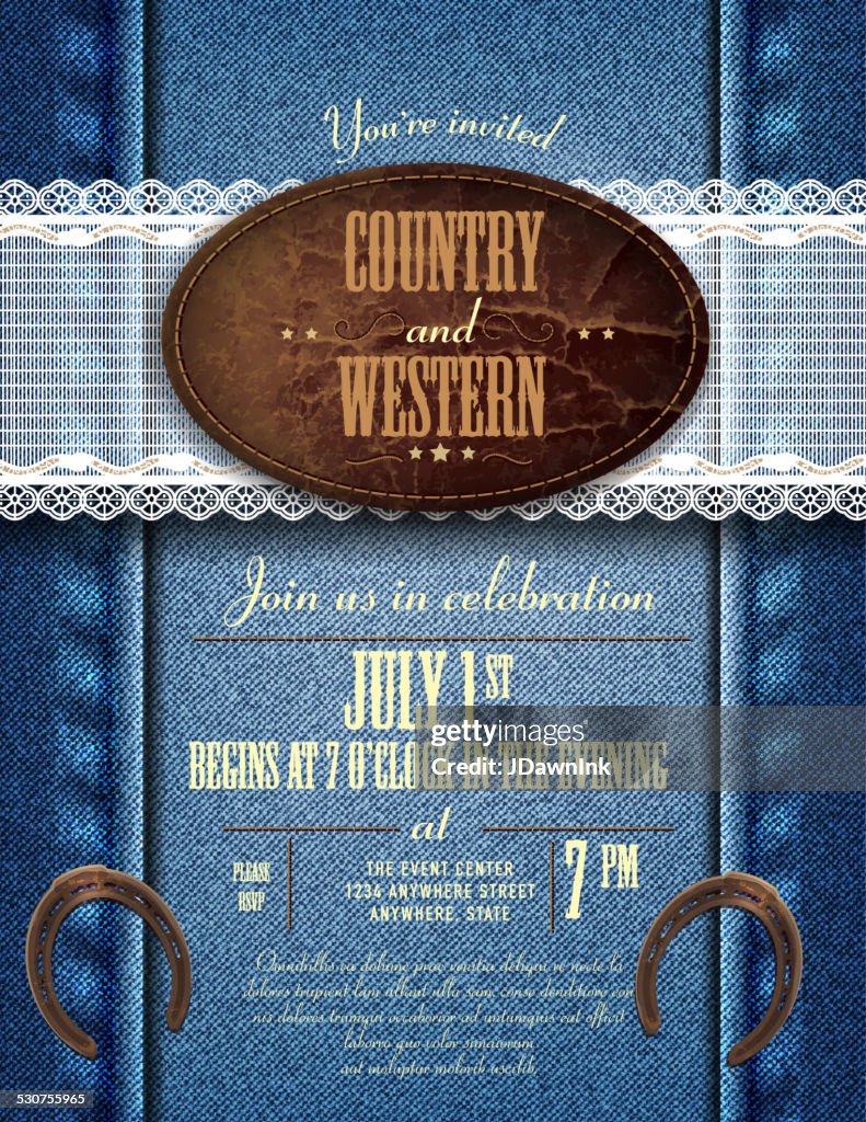 Country and western invitation design template
