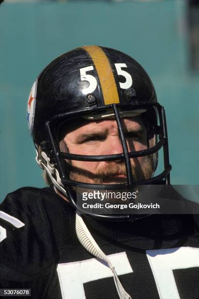 Offensive tackle Jon Kolb of the Pittsburgh Steelers watches from the sideline during a game against the Washington Redskins at Three Rivers Stadium...