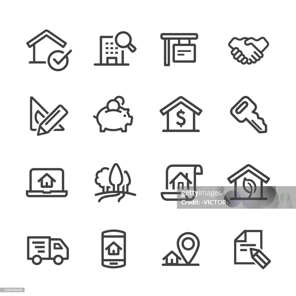 Immobilien-Symbole Set-Line Serie