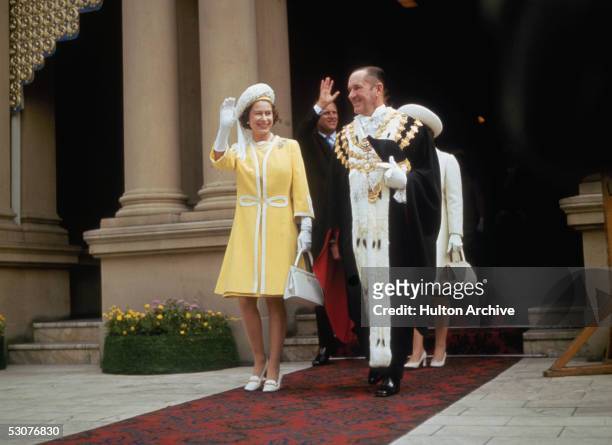 Queen Elizabeth II and the Duke of Edinburgh in Sydney with Emmet McDermott , Lord Mayor of Sydney, during their tour of Australia, May 1970. They...
