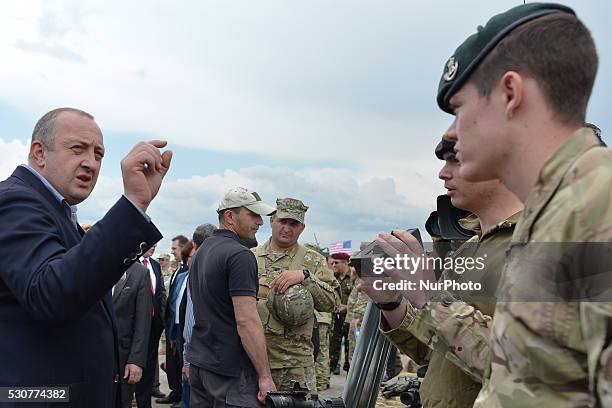 The President of Georgia, Giorgi Margvelashvili, visits British units at the end of the opening ceremony of the Exercise Noble Partner 16, a...