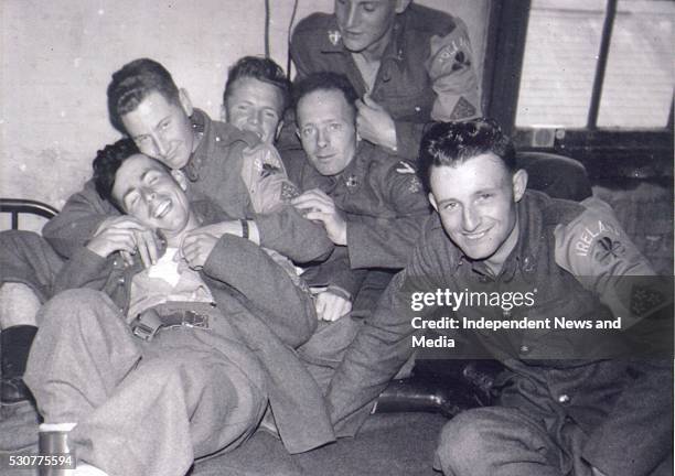 Irish Troops before they leave for the congo, John Stanford, Donal Manley, Robert Bradley, Simon Finlass, Tony Dykes, and John Gorman members of the...