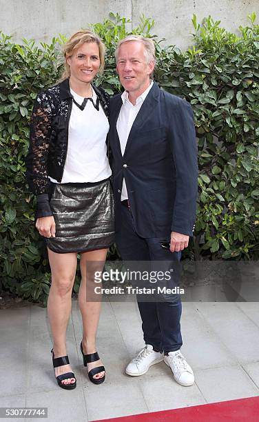 Britta Becker-Kerner and her husband Johannes B. Kerner attend the 'Nathan Sawaya: The Art Of The Brick' Exhibition Opening on May 11, 2016 in...