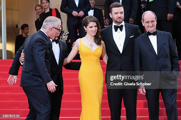 Festival Director Thierry Fremaux, Producer Jeffrey Katzenberg, Actress Anna Kendrick, Singer Justin Timberlake and Festival President Pierre Lescure...