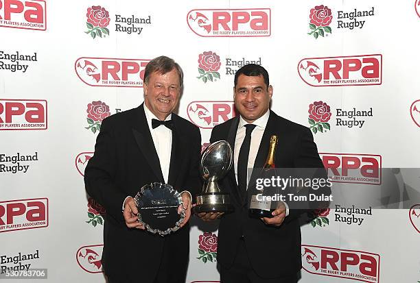 Winner of The RPA Players' Player of the Year in association with England Rugby Award, George Smith poses for photos with Ian Ritchie, RFU Chief...