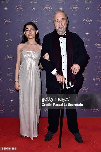 Jean-Claude Carriere and his daughter Kiara Carriere arrive at the Opening Gala Dinner during The 69th Annual Cannes Film Festival on May 11, 2016 in...