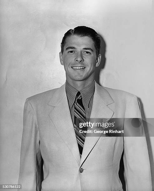 Publicity still shows a very young Ronald Reagan from the waist up. Undated, ca. 1930s-40s.