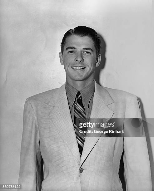 Publicity still shows a very young Ronald Reagan from the waist up. Undated, ca. 1930s-40s.