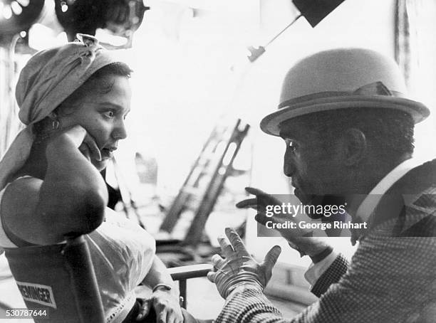 American actors Dorothy Dandridge and Sammy Davis, Jr. On the set of the film version of 'Porgy and Bess', directed by Otto Preminger, 1959. Undated...