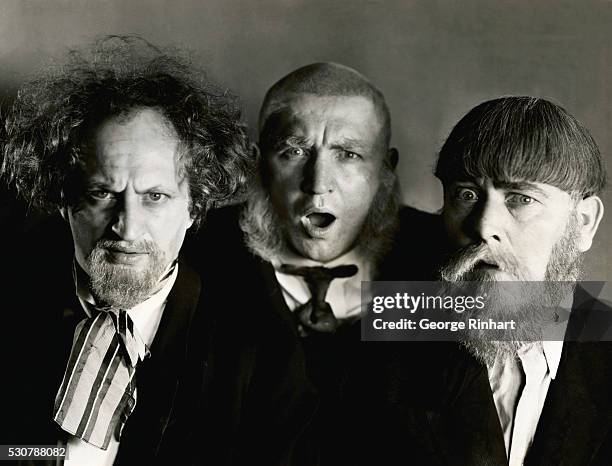 This is a publicity handout of "The Three Stooges," each wearing a different type of facial hair.