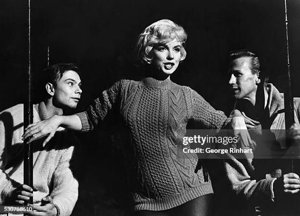 Marilyn Monroe in scene from Let's Make Love, directed by George Cukor, when she sings her "Lolita" number. Released in 1960.