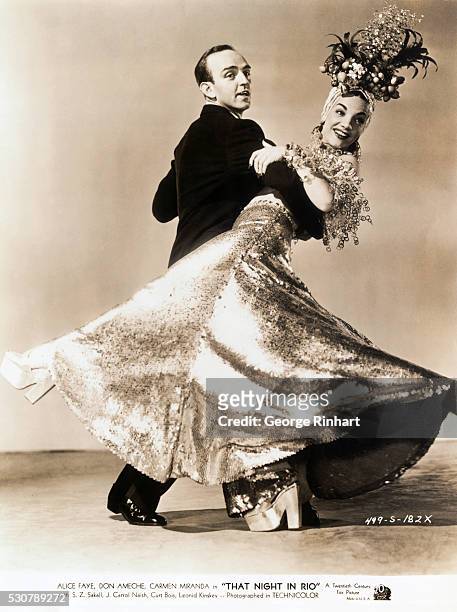 Don Ameche and Carmen Miranda in 20th Century's 'That Night in Rio' , 1941.