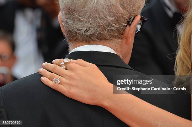 Woody Allen and Blake Lively, ring detail, attend the "Cafe Society" premiere and the Opening Night Gala during the 69th annual Cannes Film Festival...