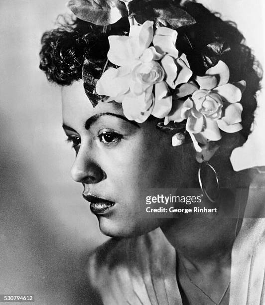 New York City: Billie Holiday - A 1938 portrait, when she appeared at Cafe Society in NYC with a swatch of gardenias in hair hairstyle, which from...
