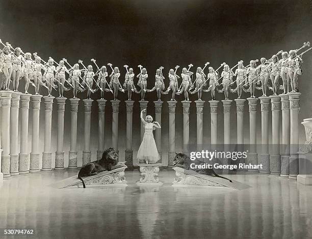 Scene from the film based on the life of Florence Ziegfeld, M.G.M.'s 1936 production of "The Great Ziegfeld". Photo shows women standing on...