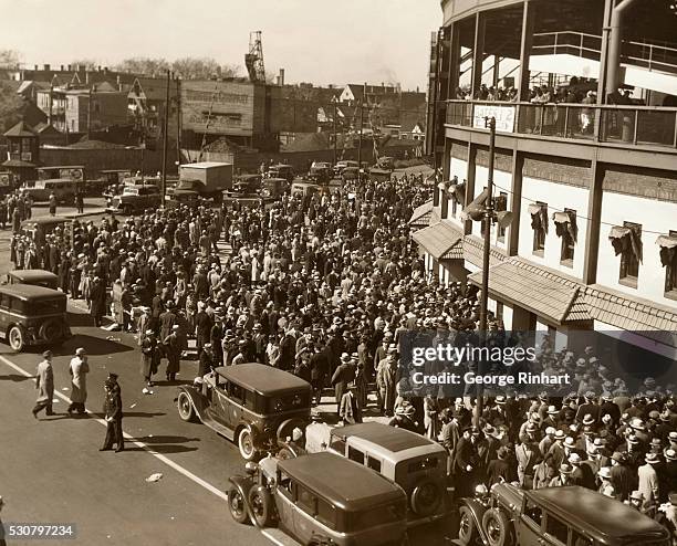 Over 45,000 spectators flocked to Cubs Park to see the third game of the 1935 World Series, where the Tigers defeated the Cubs-6 to 5.